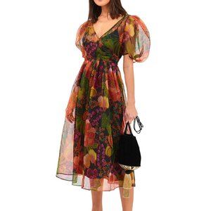 FARM Rio Black Fruit Floral Midi Dress